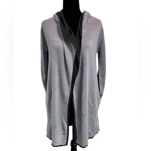 Blanc Noir Hooded Open Front Long Cardigan - Wool Blend and Soft - Grey Tone